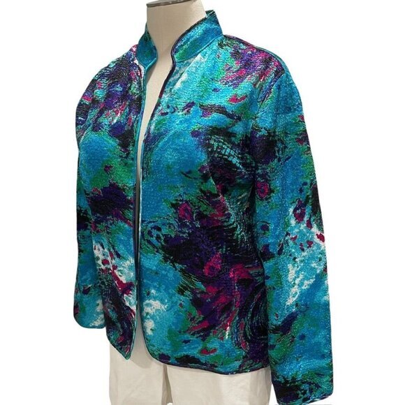 Izaro Womens L Abstract Print Jacket Vibrant Multicolor Textured Satin Luxurious - Picture 6 of 11